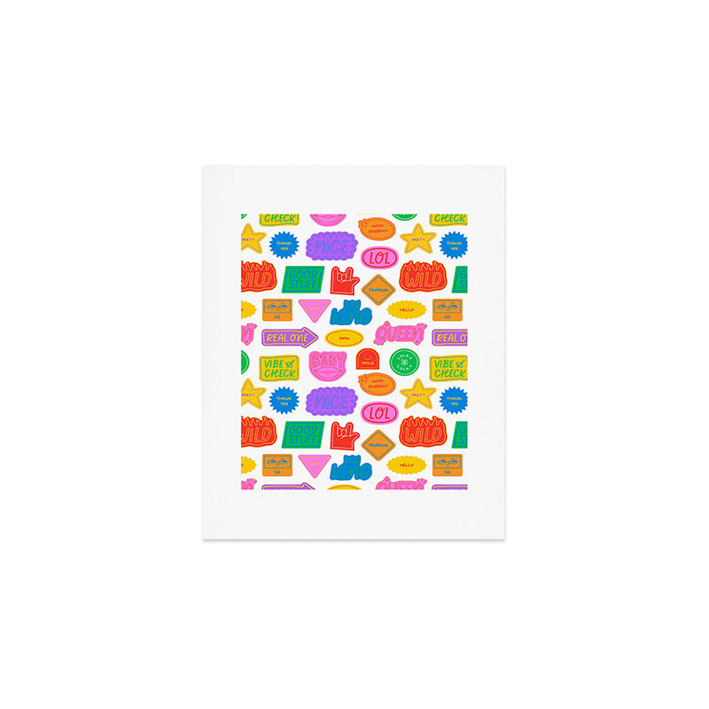 Fun retro sticker quote cartoon pattern Art Print Gallery Image 1