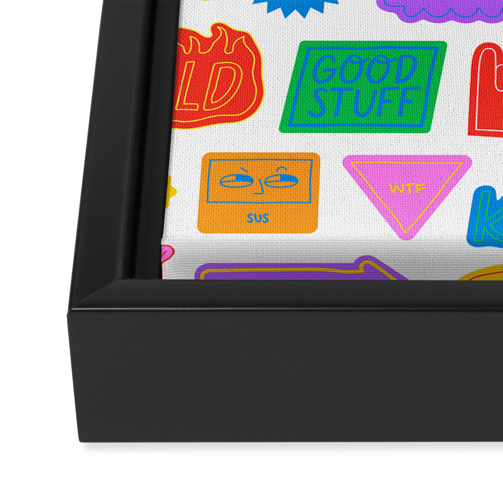 Fun retro sticker quote cartoon pattern Framed Canvas Print Gallery Image 3