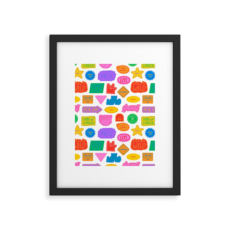 Fun retro sticker quote cartoon pattern Framed Art Print Gallery Image 6