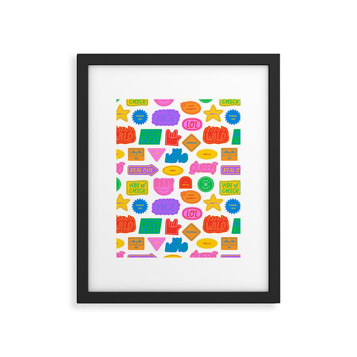 Fun retro sticker quote cartoon pattern Framed Art Print Gallery Image 1