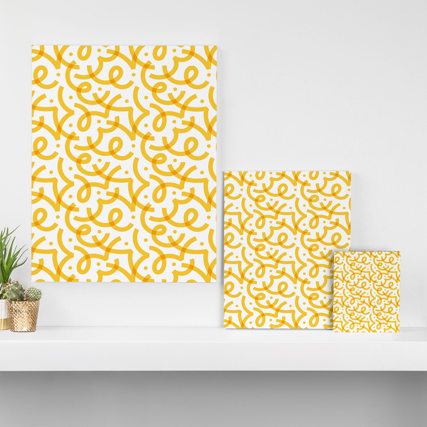 Fun yellow line doodle pattern Canvas Print Gallery Image 3