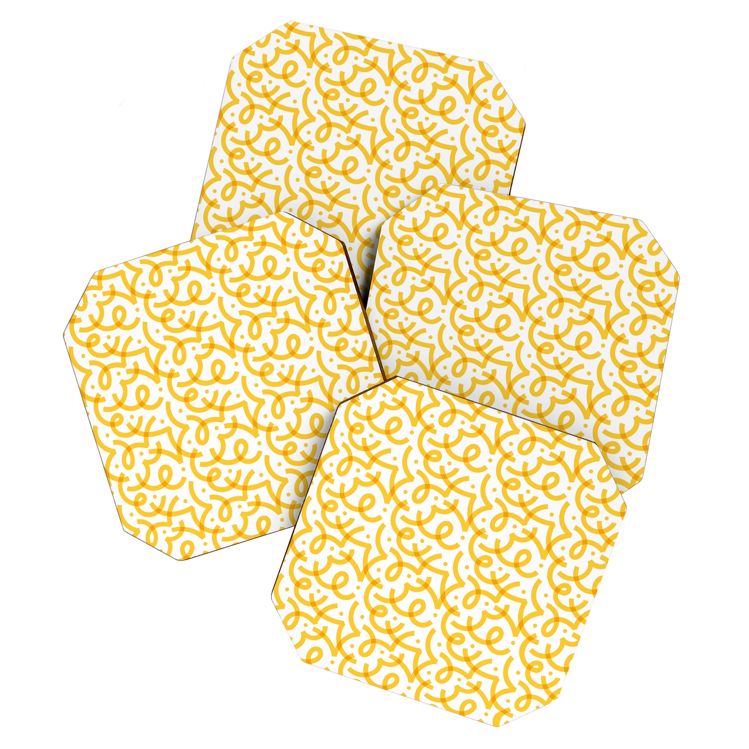 Fun yellow line doodle pattern Coaster Gallery Image 1