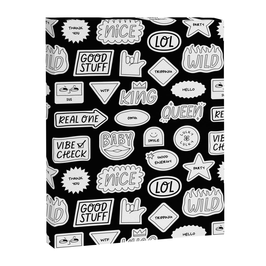 Funny black and white cartoon sticker quote pattern Canvas Print Gallery Image 8