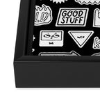 Funny black and white cartoon sticker quote pattern Framed Canvas Print Gallery Image 3