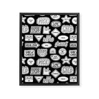 Funny black and white cartoon sticker quote pattern Framed Canvas Print Gallery Image 8