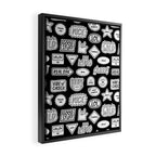 Funny black and white cartoon sticker quote pattern Framed Canvas Print Gallery Image 2