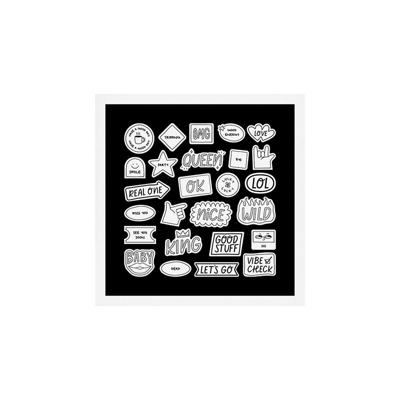 Funny black and white cartoon sticker quotes Art Print Gallery Image 1