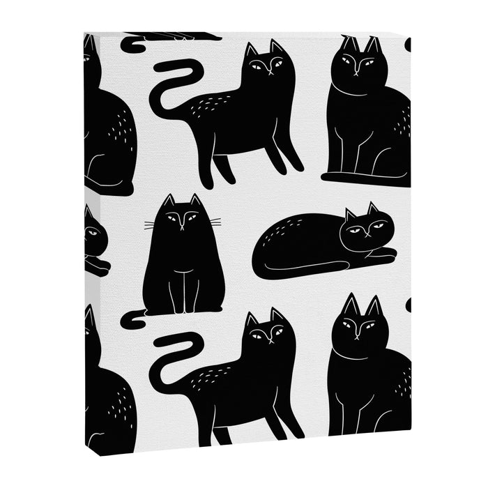 Funny black cat animal cartoon pattern Canvas Print Gallery Image 1