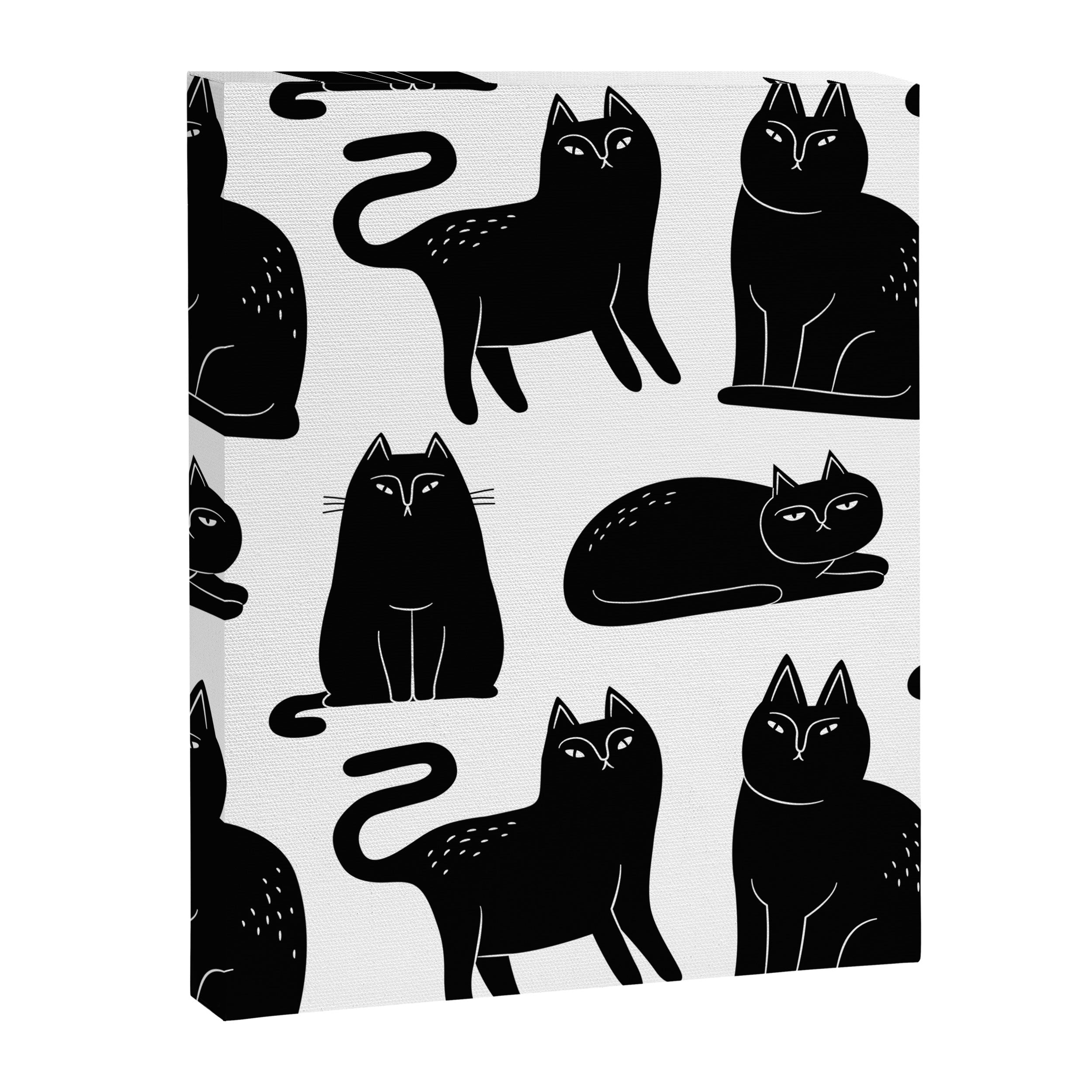 Funny black cat animal cartoon pattern Canvas Print Gallery Image 8