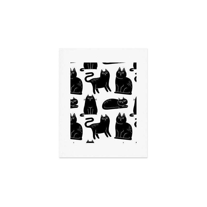 Funny black cat animal cartoon pattern Art Print Gallery Image 1