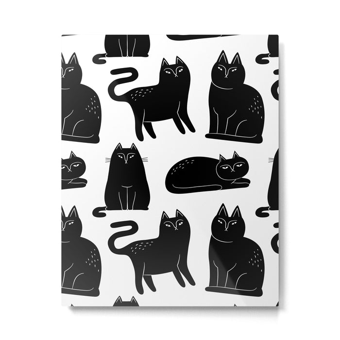 Funny black cat animal cartoon pattern Metal Print Gallery Image 1