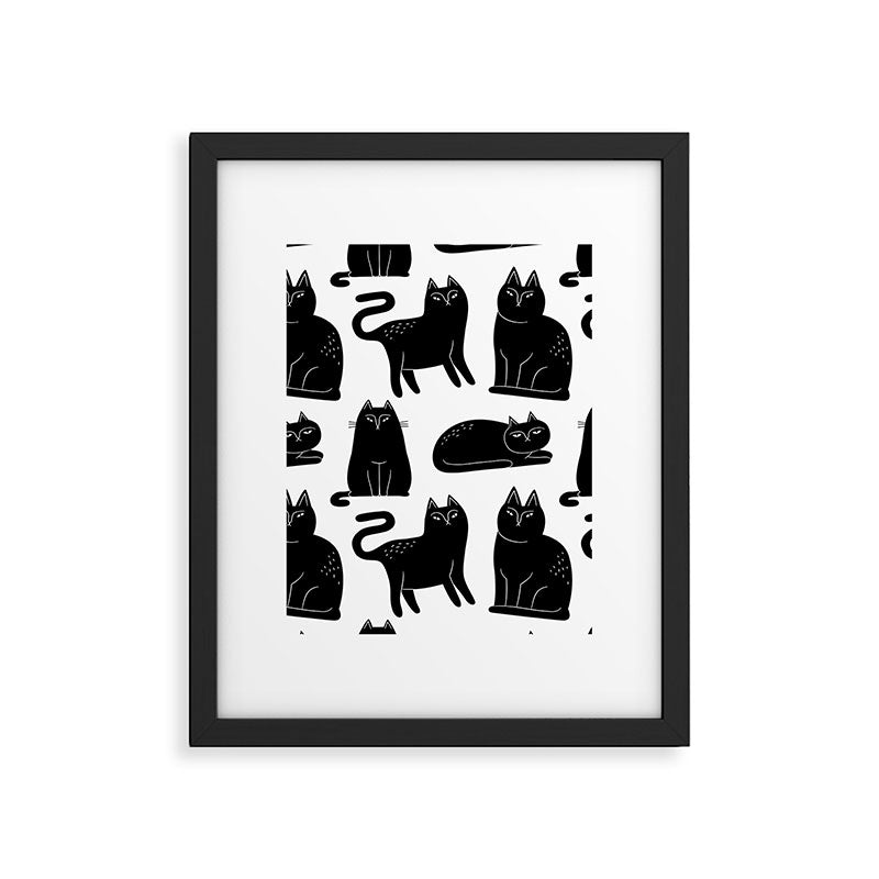 Funny black cat animal cartoon pattern Framed Art Print Gallery Image 6