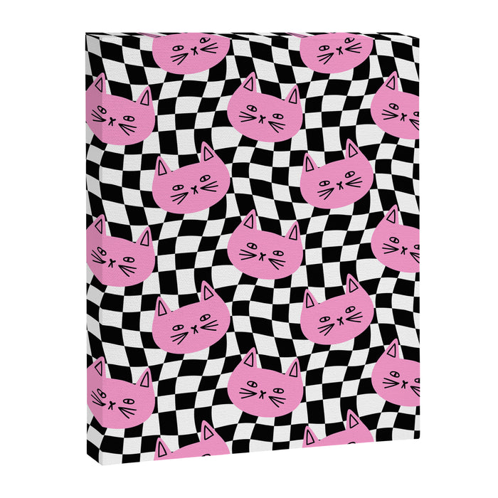 Funny cat cartoon checkered pattern Canvas Print Gallery Image 1