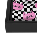 Funny cat cartoon checkered pattern Framed Canvas Print Gallery Image 3