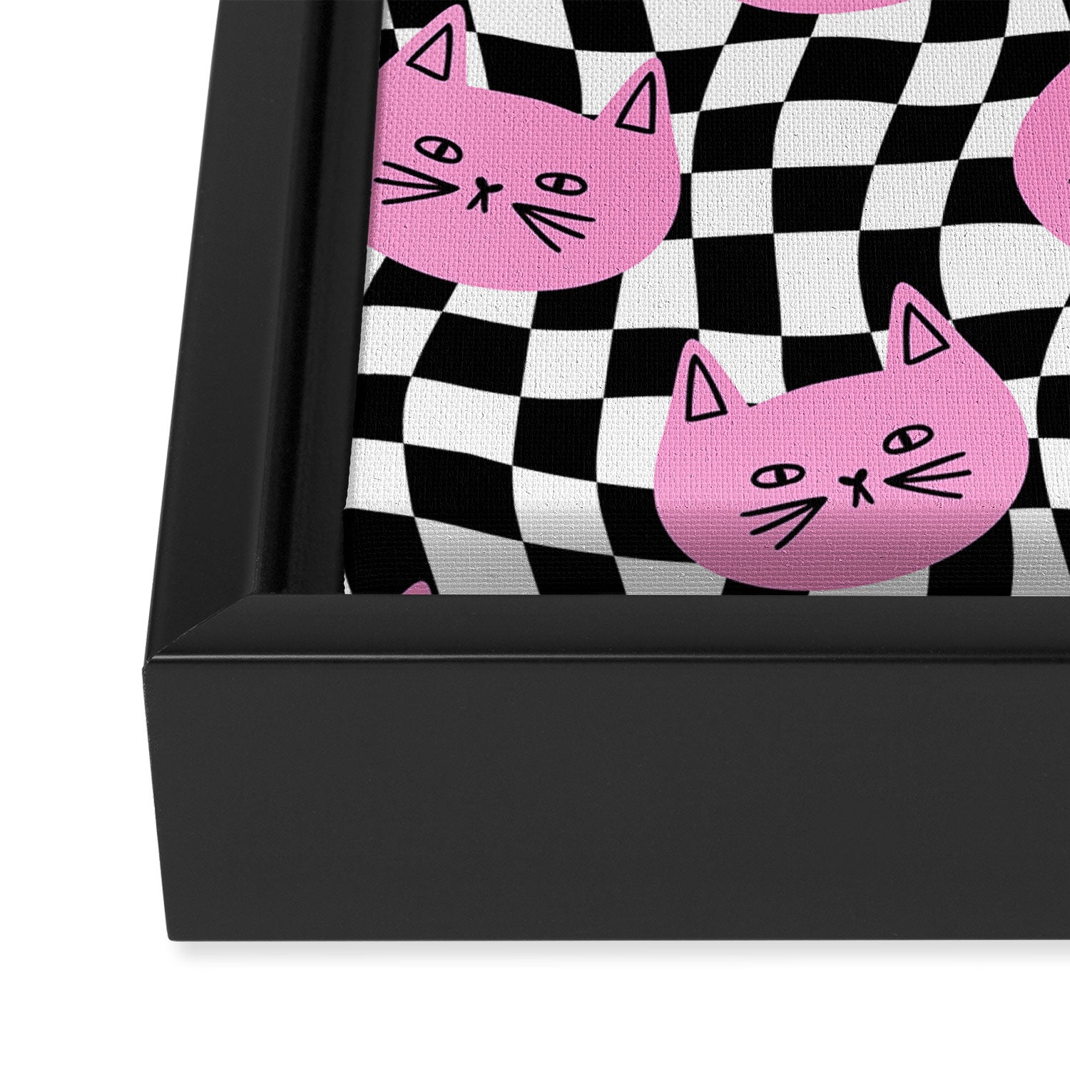 Funny cat cartoon checkered pattern Framed Canvas Print Gallery Image 3