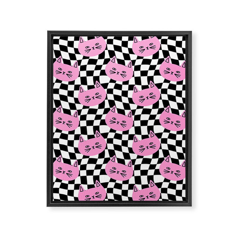 Funny cat cartoon checkered pattern Framed Canvas Print Gallery Image 8