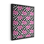 Funny cat cartoon checkered pattern Framed Canvas Print Gallery Image 2