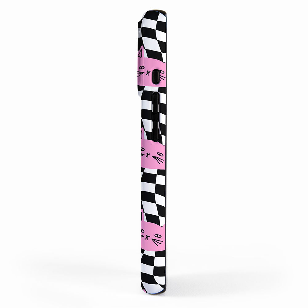 Funny cat cartoon checkered pattern iPhone Case Gallery Image 2