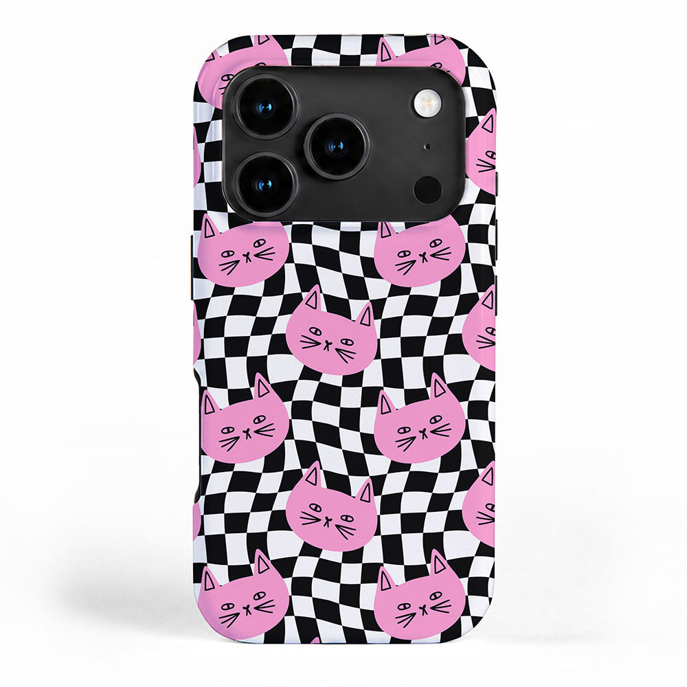 Funny cat cartoon checkered pattern iPhone Case Gallery Image 1