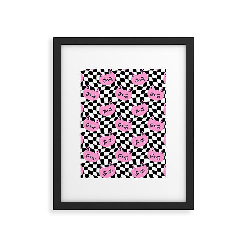 Funny cat cartoon checkered pattern Framed Art Print Gallery Image 6