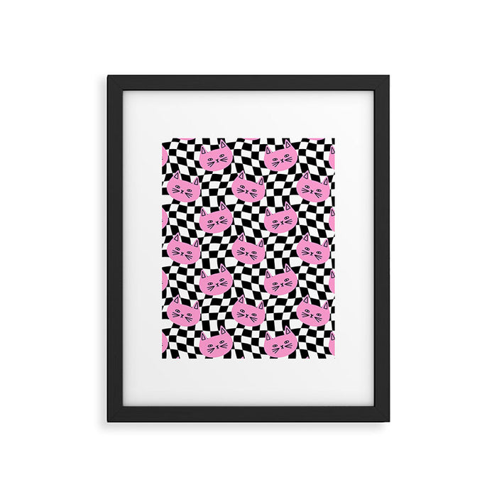 Funny cat cartoon checkered pattern Framed Art Print Gallery Image 1