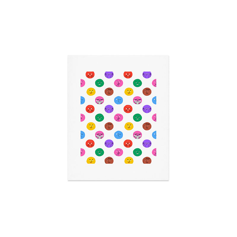Funny colorful cartoon character face pattern Art Print Gallery Image 1