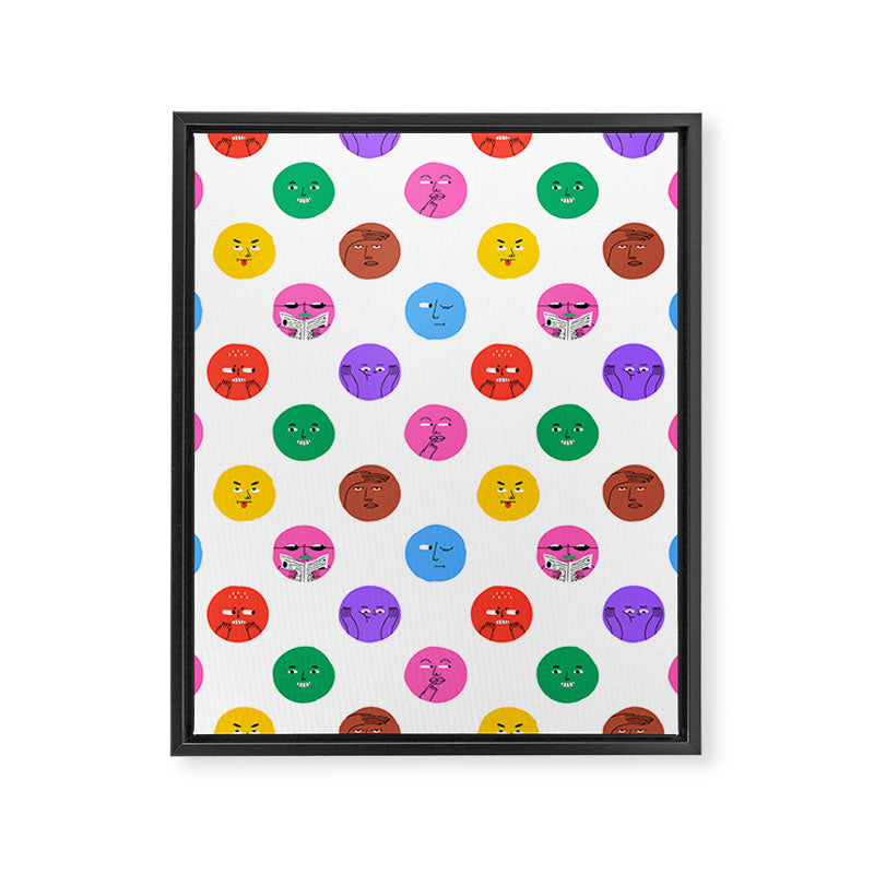 Funny colorful cartoon character face pattern Framed Canvas Print Gallery Image 8