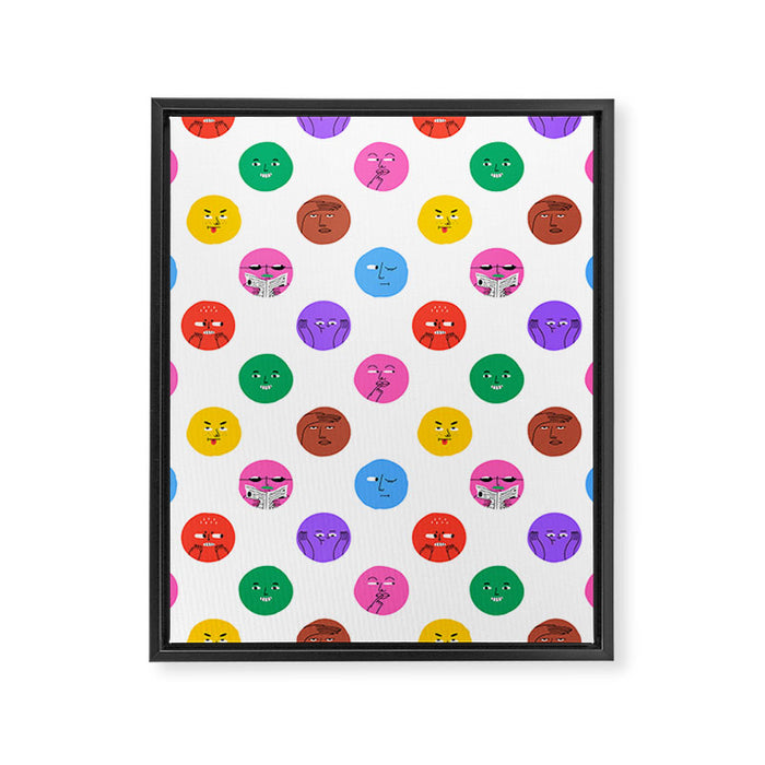 Funny colorful cartoon character face pattern Framed Canvas Print Gallery Image 1