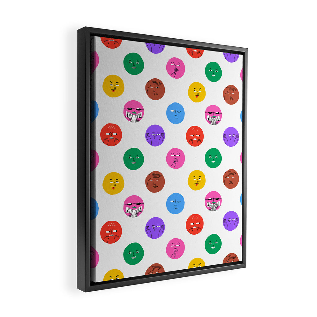 Funny colorful cartoon character face pattern Framed Canvas Print Gallery Image 2