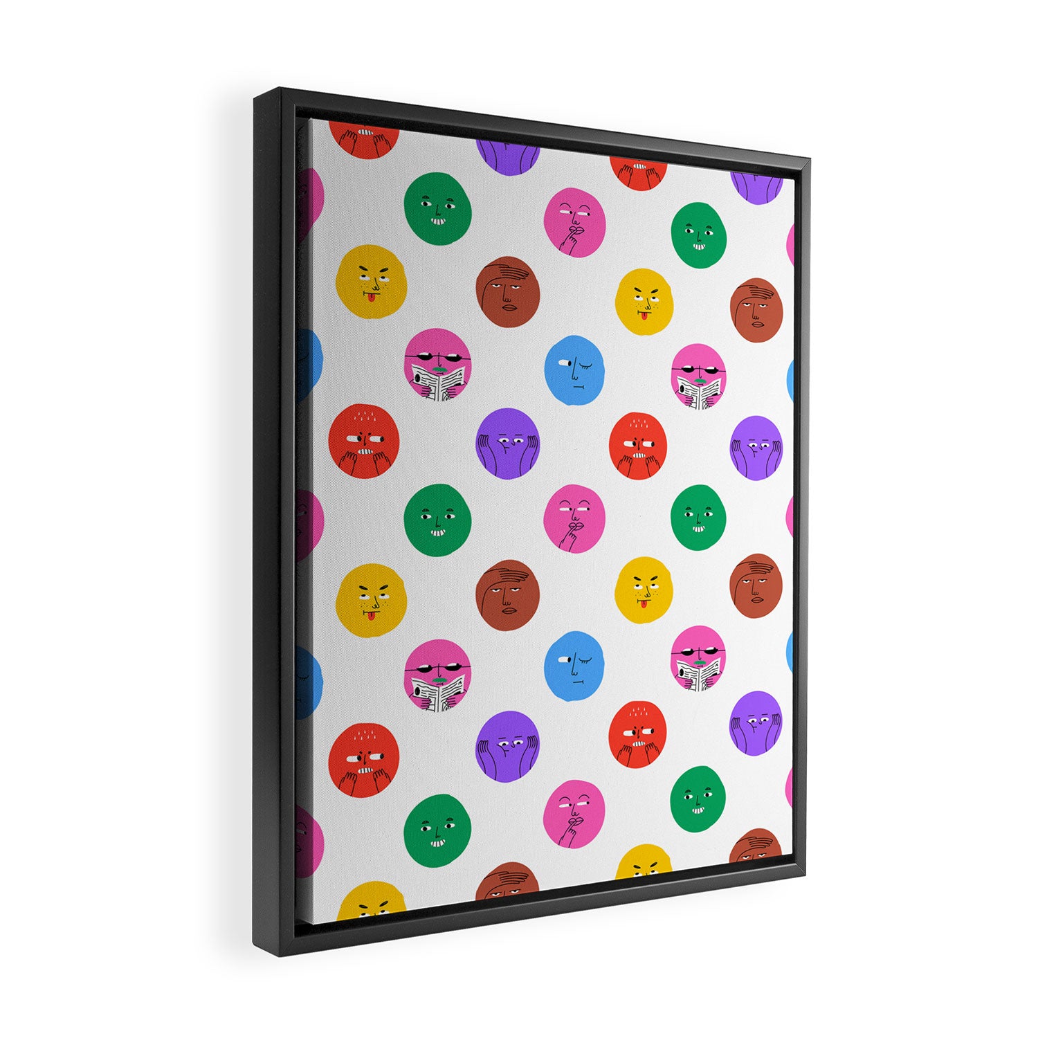 Funny colorful cartoon character face pattern Framed Canvas Print Gallery Image 2