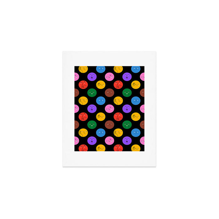 Funny colorful cartoon character face pattern Art Print Gallery Image 1