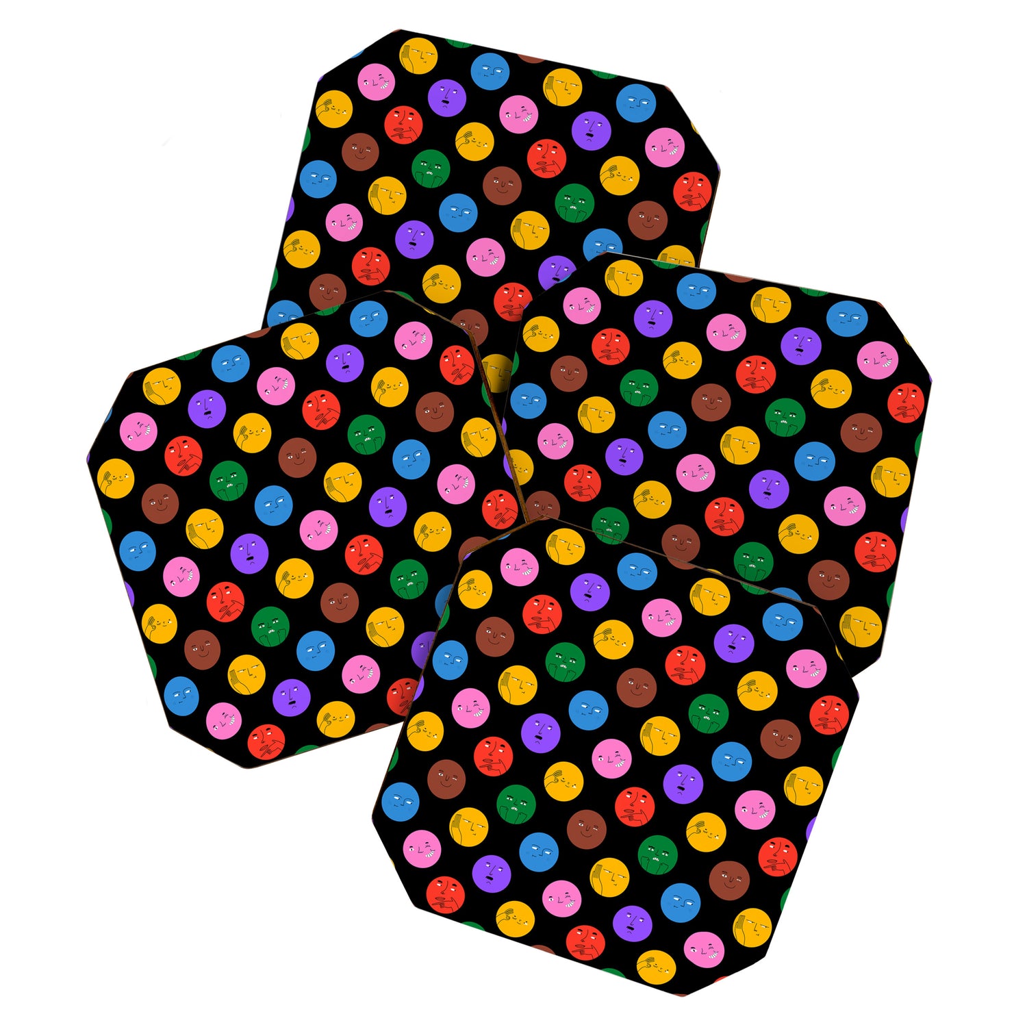 Funny colorful cartoon character face pattern Coaster Gallery Image 1