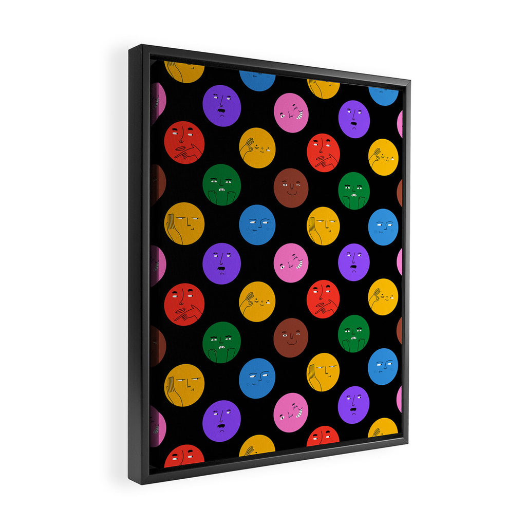 Funny colorful cartoon character face pattern Framed Canvas Print Gallery Image 2