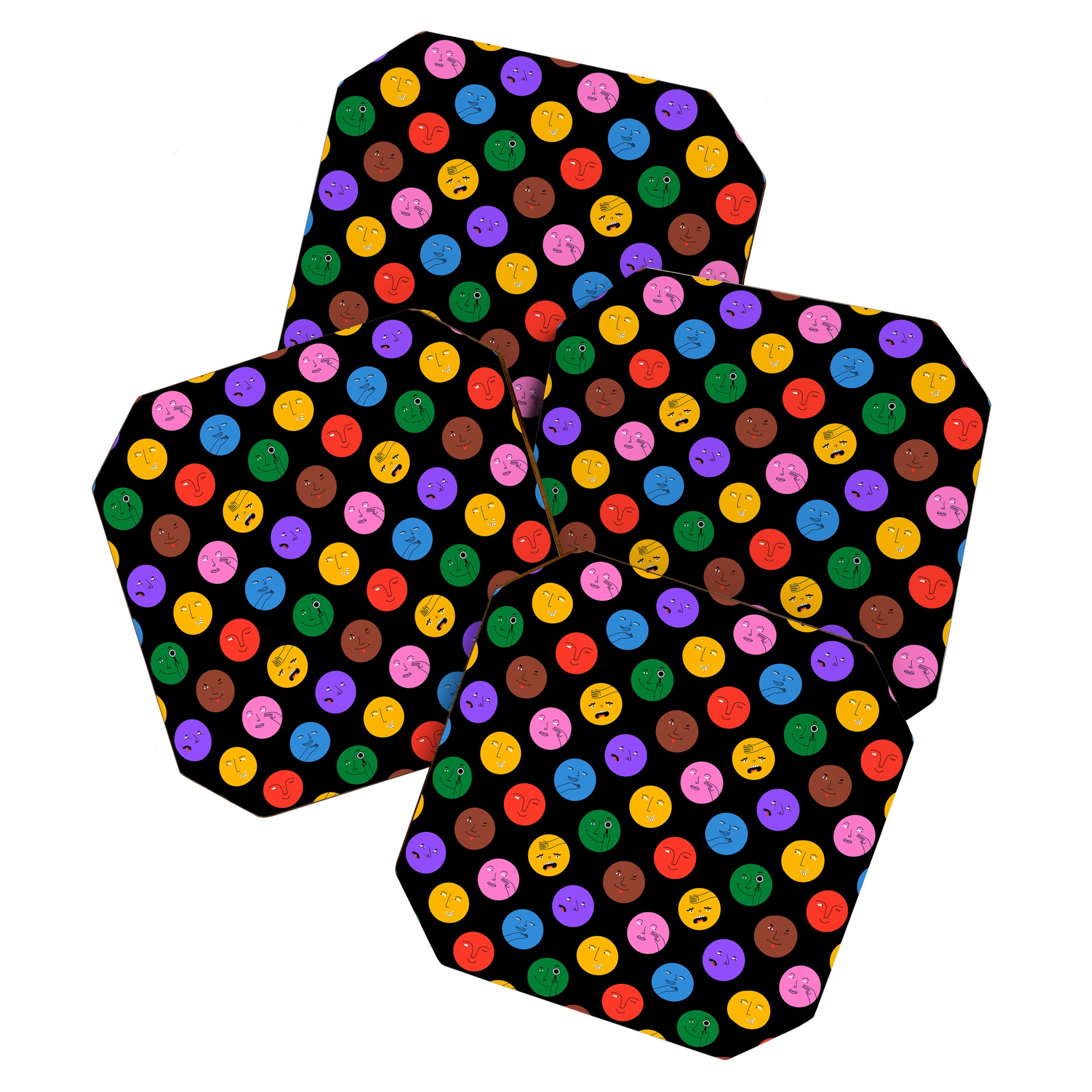 Funny colorful cartoon character face pattern Coaster Gallery Image 1