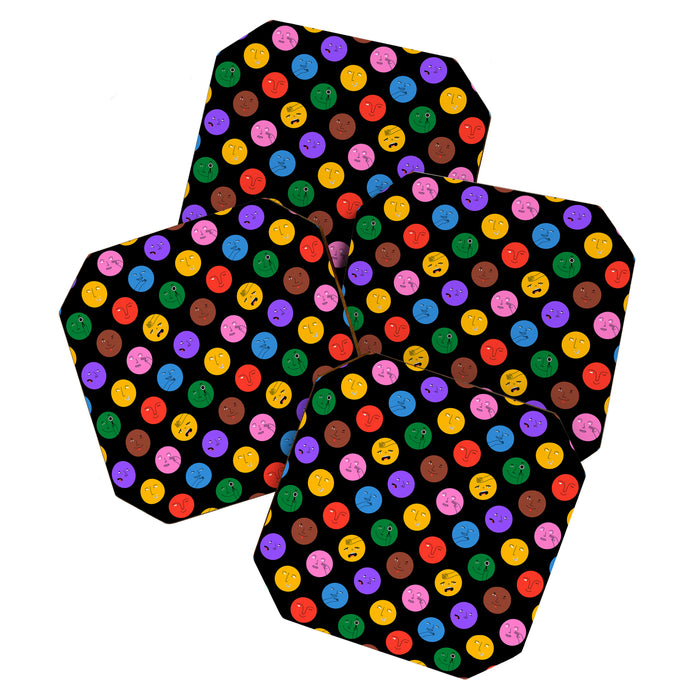 Funny colorful cartoon character face pattern Coaster Gallery Image 1