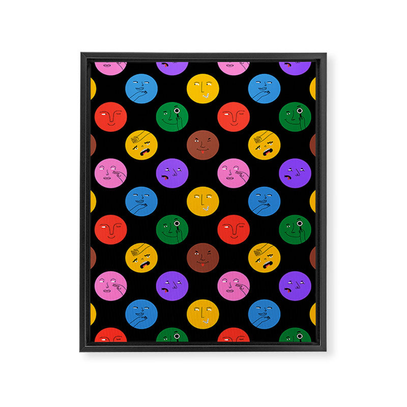 Funny colorful cartoon character face pattern Framed Canvas Print Gallery Image 8