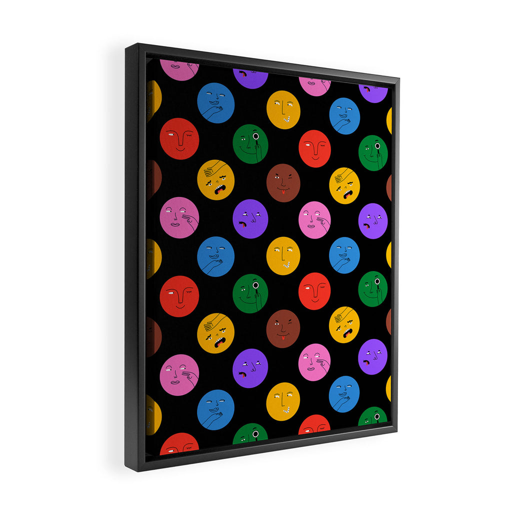 Funny colorful cartoon character face pattern Framed Canvas Print Gallery Image 2