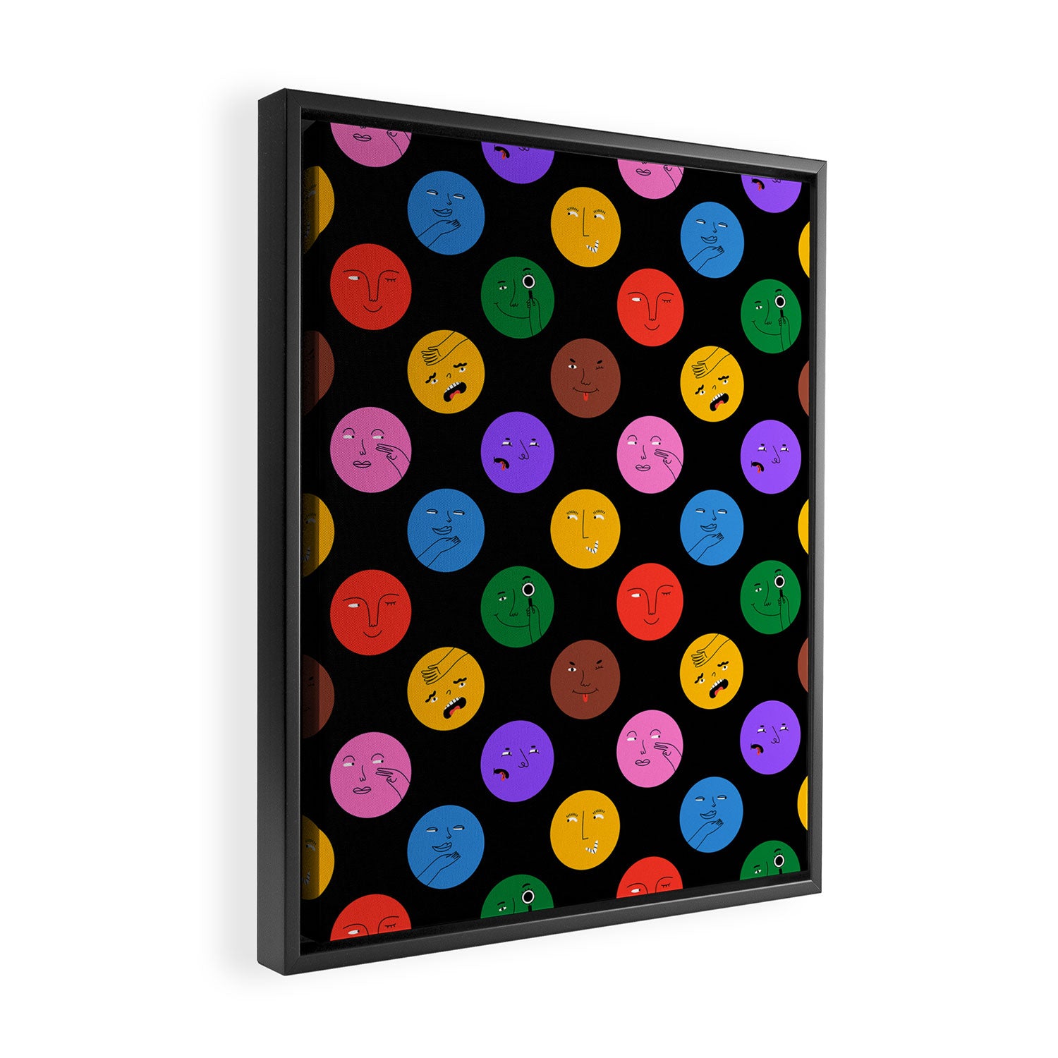 Funny colorful cartoon character face pattern Framed Canvas Print Gallery Image 2