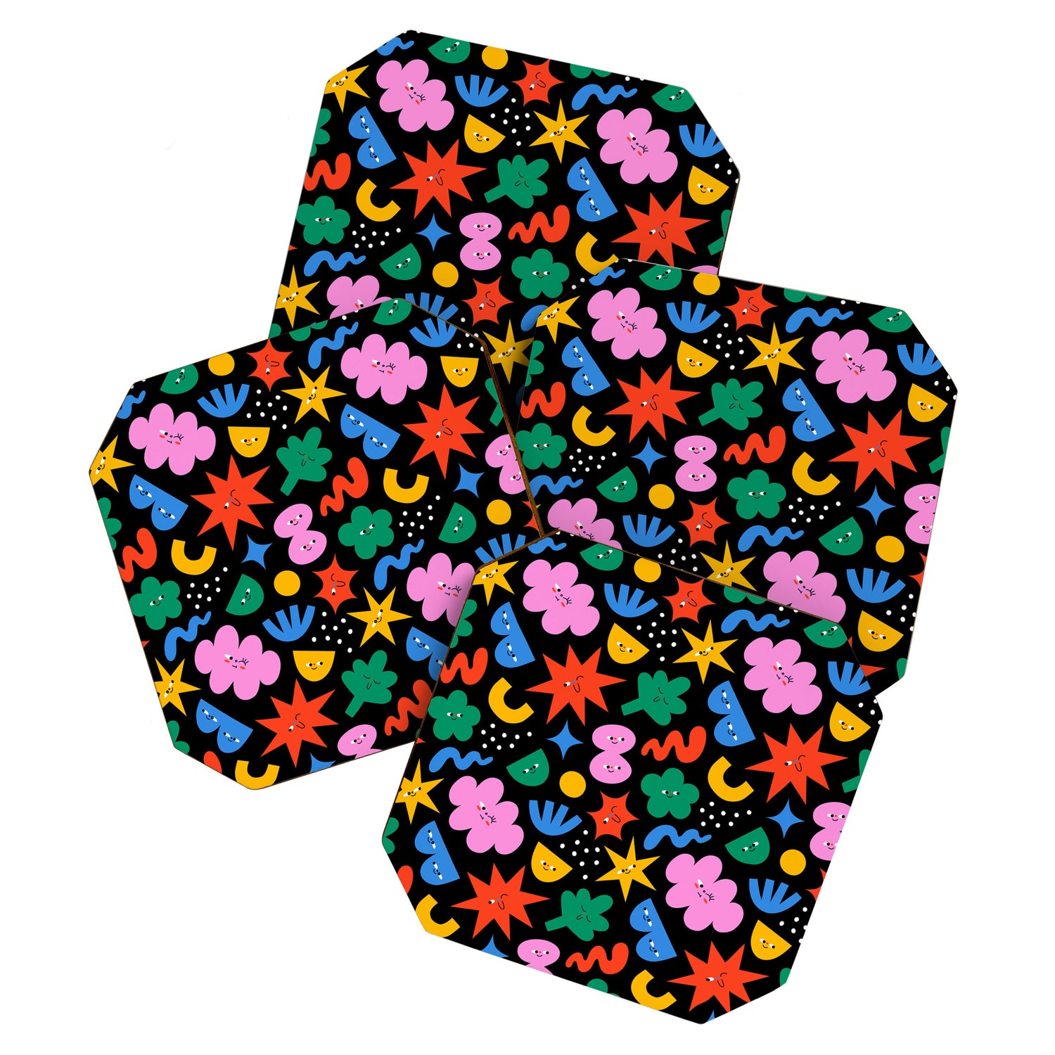 Funny colorful cartoon shape art pattern Coaster Gallery Image 1