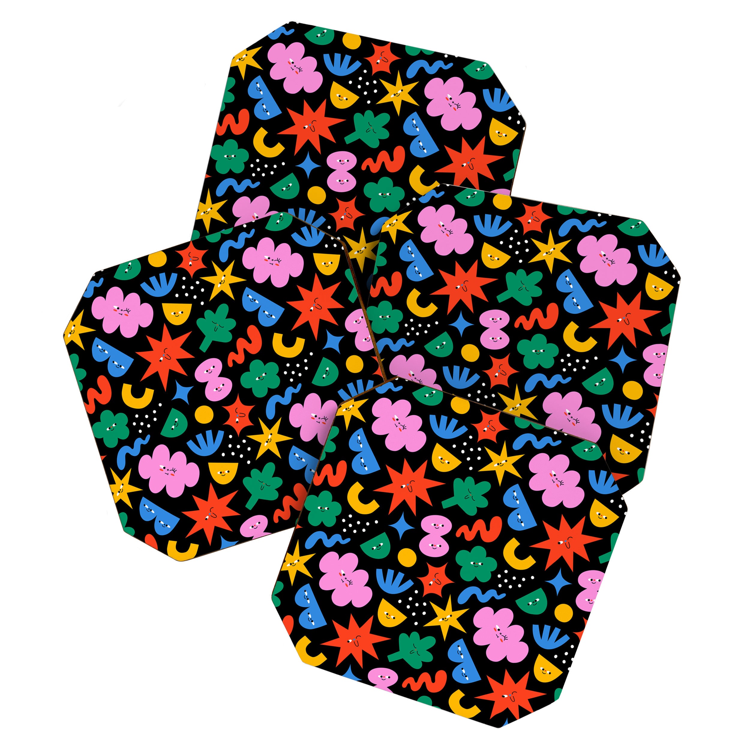Funny colorful cartoon shape art pattern Coaster Gallery Image 1