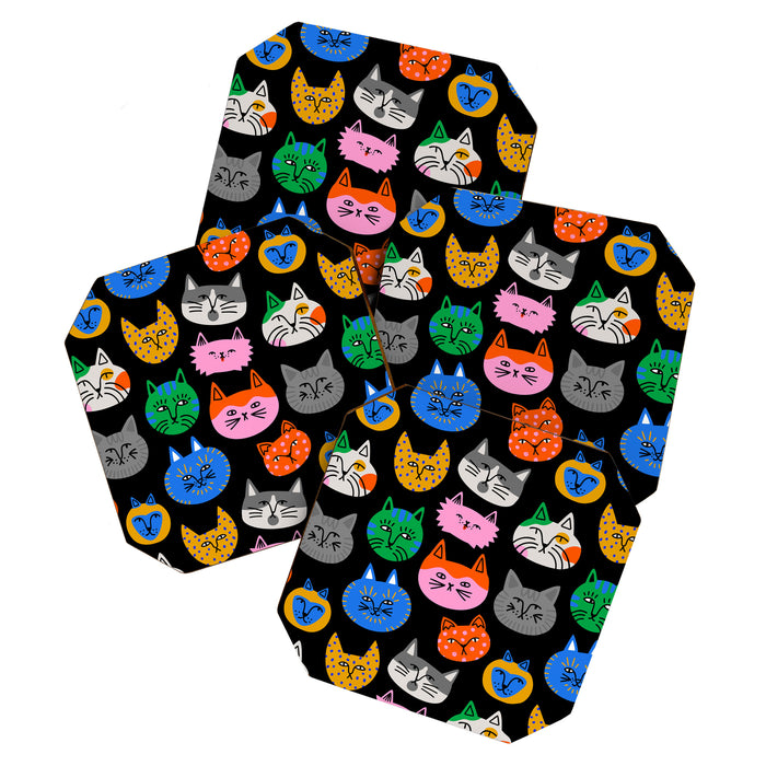 Funny colorful cat cartoon pattern Coaster Gallery Image 1
