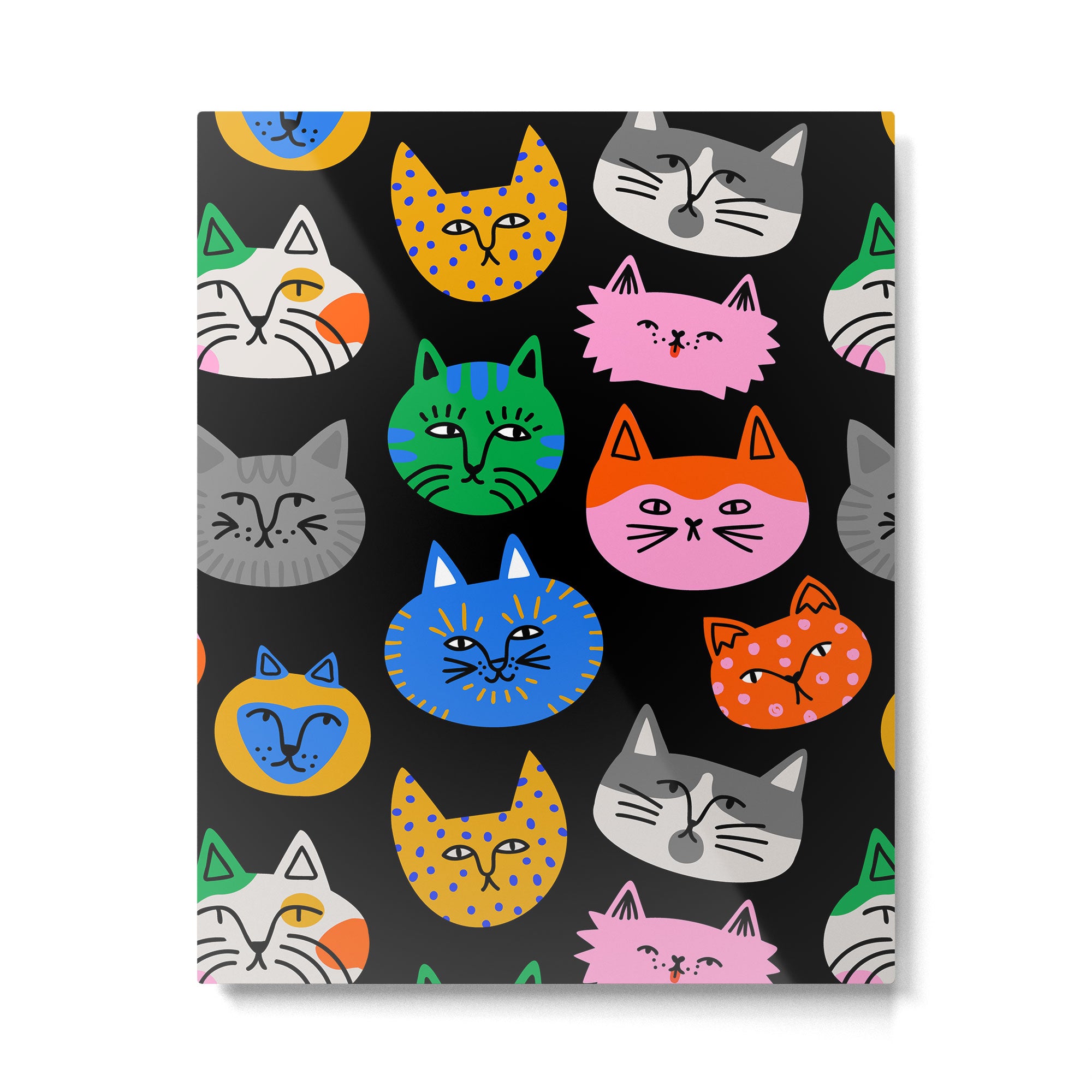 Funny colorful cat cartoon pattern Metal Print Gallery Image 6