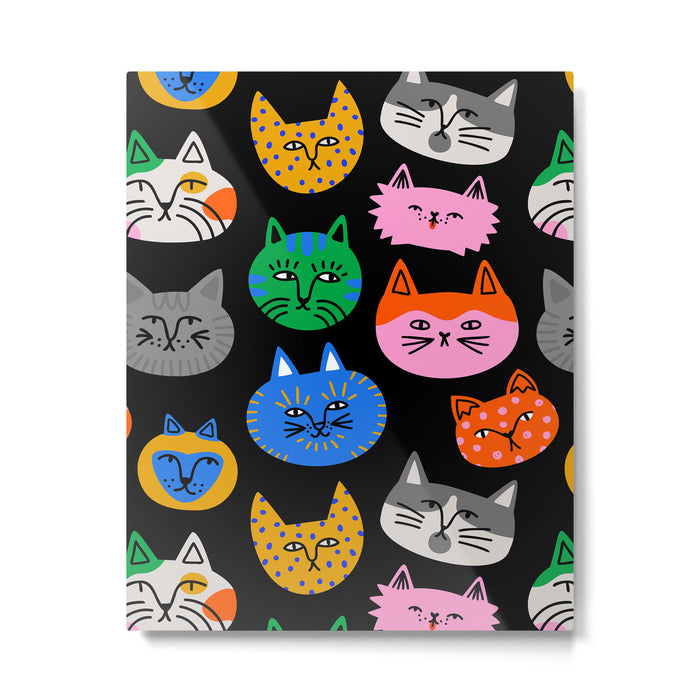 Funny colorful cat cartoon pattern Metal Print Gallery Image 1