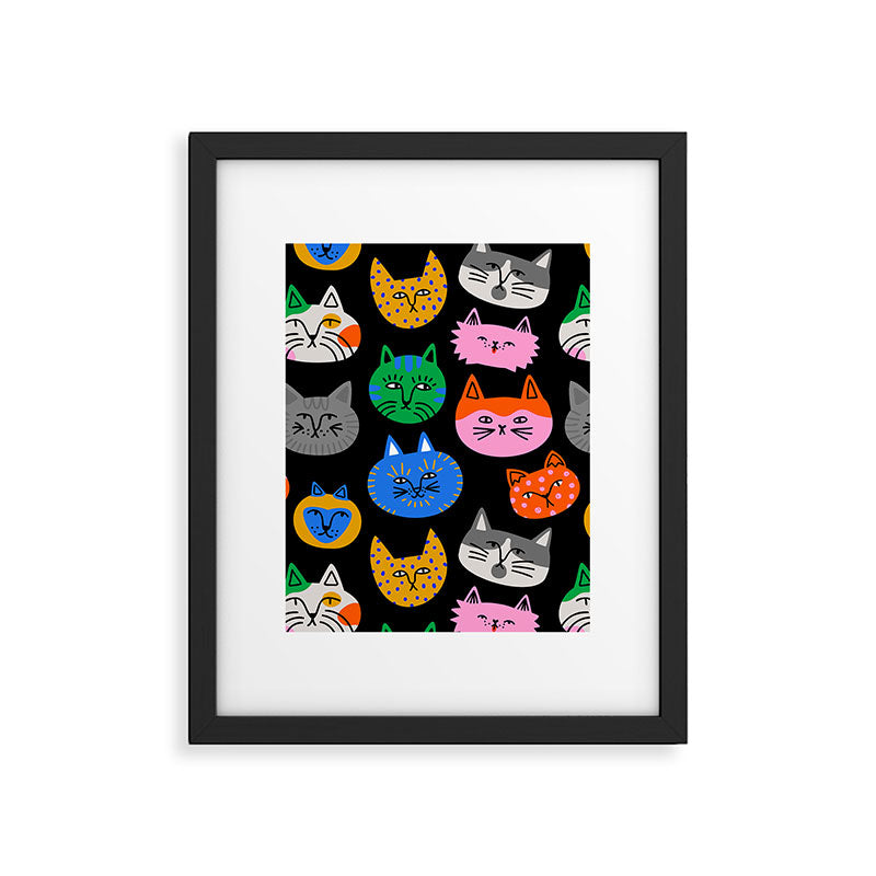 Funny colorful cat cartoon pattern Framed Art Print Gallery Image 6