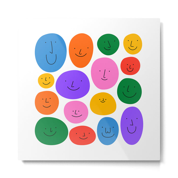 Funny colorful diverse people face cartoon Metal Print Gallery Image 1