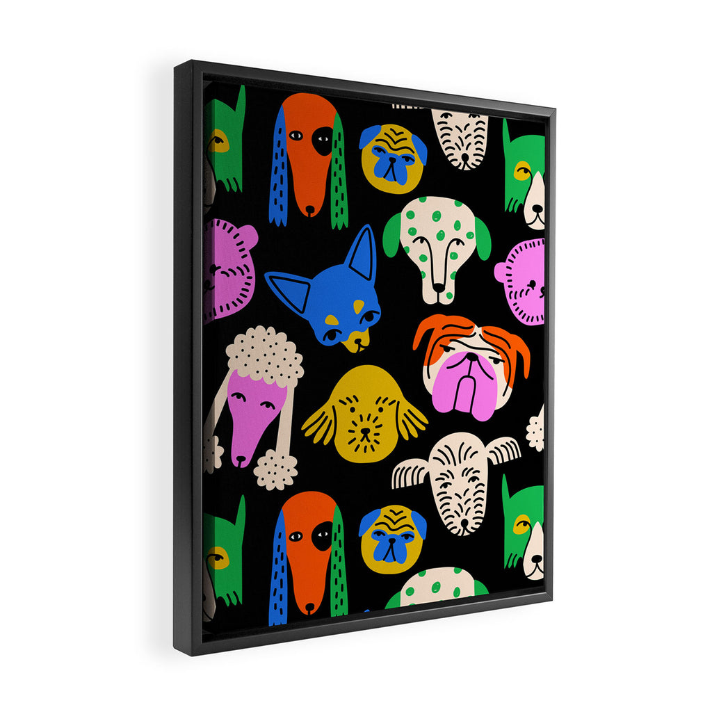 Funny colorful dog cartoon pattern Framed Canvas Print Gallery Image 2