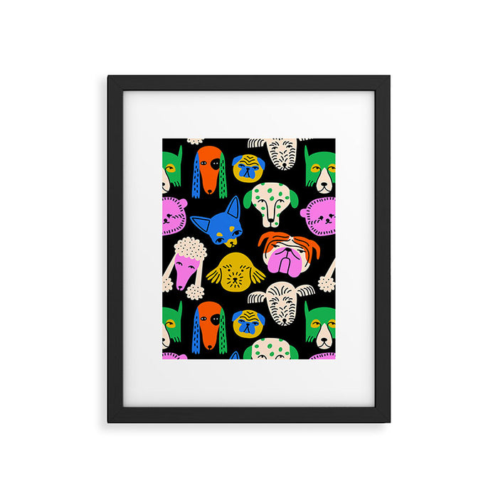 Funny colorful dog cartoon pattern Framed Art Print Gallery Image 1