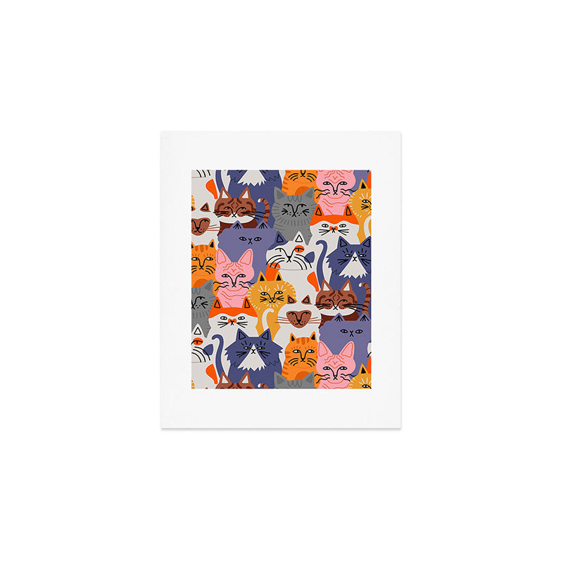 Funny diverse cat crowd character cartoon background Art Print Gallery Image 1