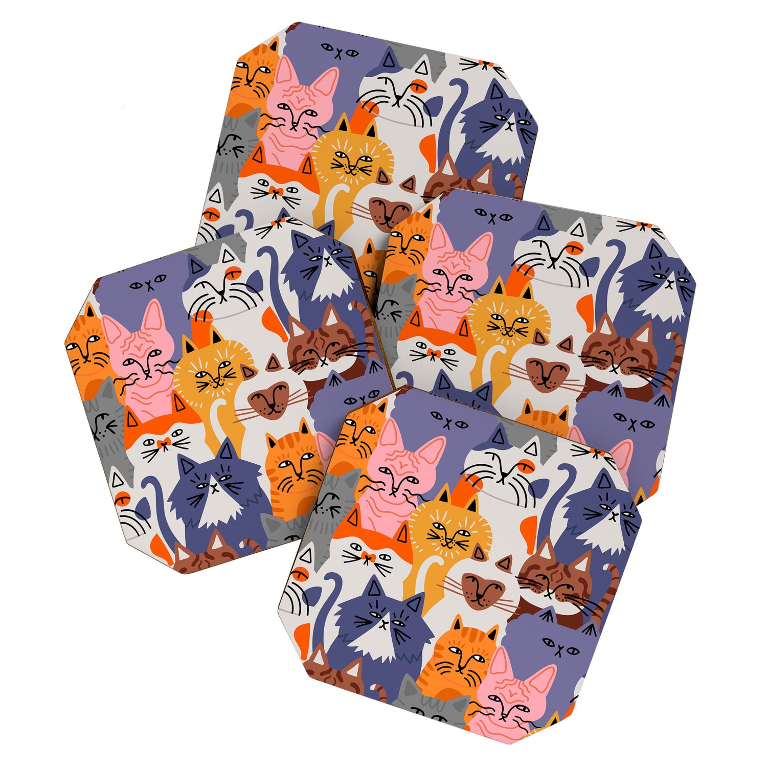Funny diverse cat crowd character cartoon background Coaster Gallery Image 1