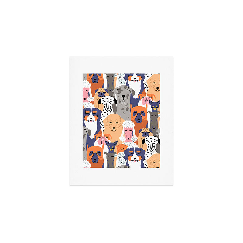 Funny diverse dog crowd character cartoon background Art Print Gallery Image 1
